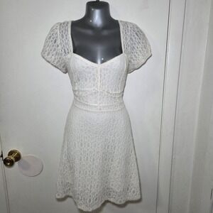 Arizona Jean Co Lace Dress Womens L White Fit Flare Cottagecore Babydoll Mini
